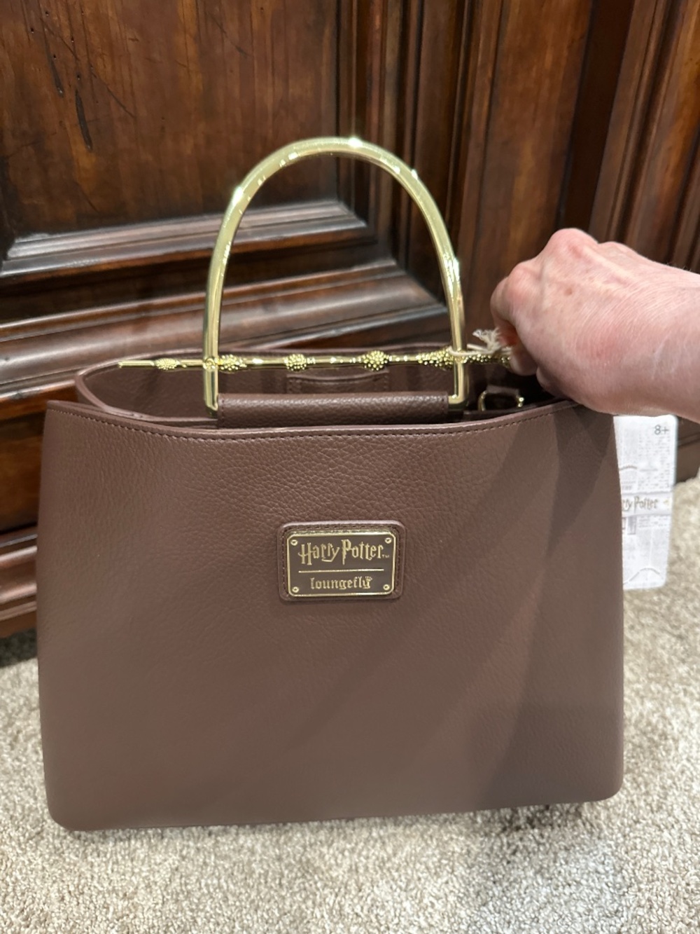 Loungefly Harry Potter Deathly Hallows Elder Wand brown pebble leather handbag